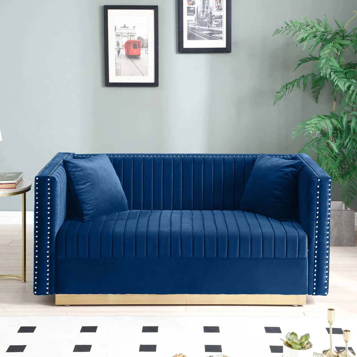 Contemporary Vertical Channel Tufted Sofa Loveseat Modern Upholstered Couch For Living Room With 2 Pillows - Furniture Home Direct