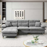 L Shaped Convertible Sectional Sofa 4 Seat Tufted Couch Set With Two Tone Adjust Legs Cloud Movable Ottoman - Furniture Home Direct
