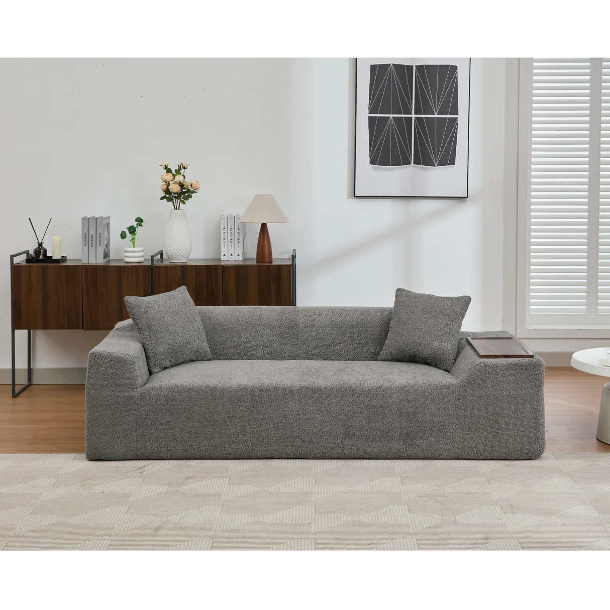 2 Piece Boucle Cloud Living Room Set with 2 Trays - Dark Gray - Furniture Home Direct