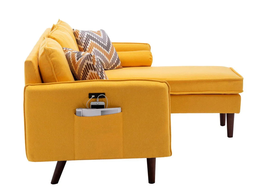 Mia - Sectional Sofa Chaise With USB Charger And Pillows - Furniture Home Direct