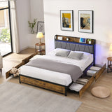 Contemporary Bed Frame With Storage Headboard, Charging Station, LED Lights - Furniture Home Direct
