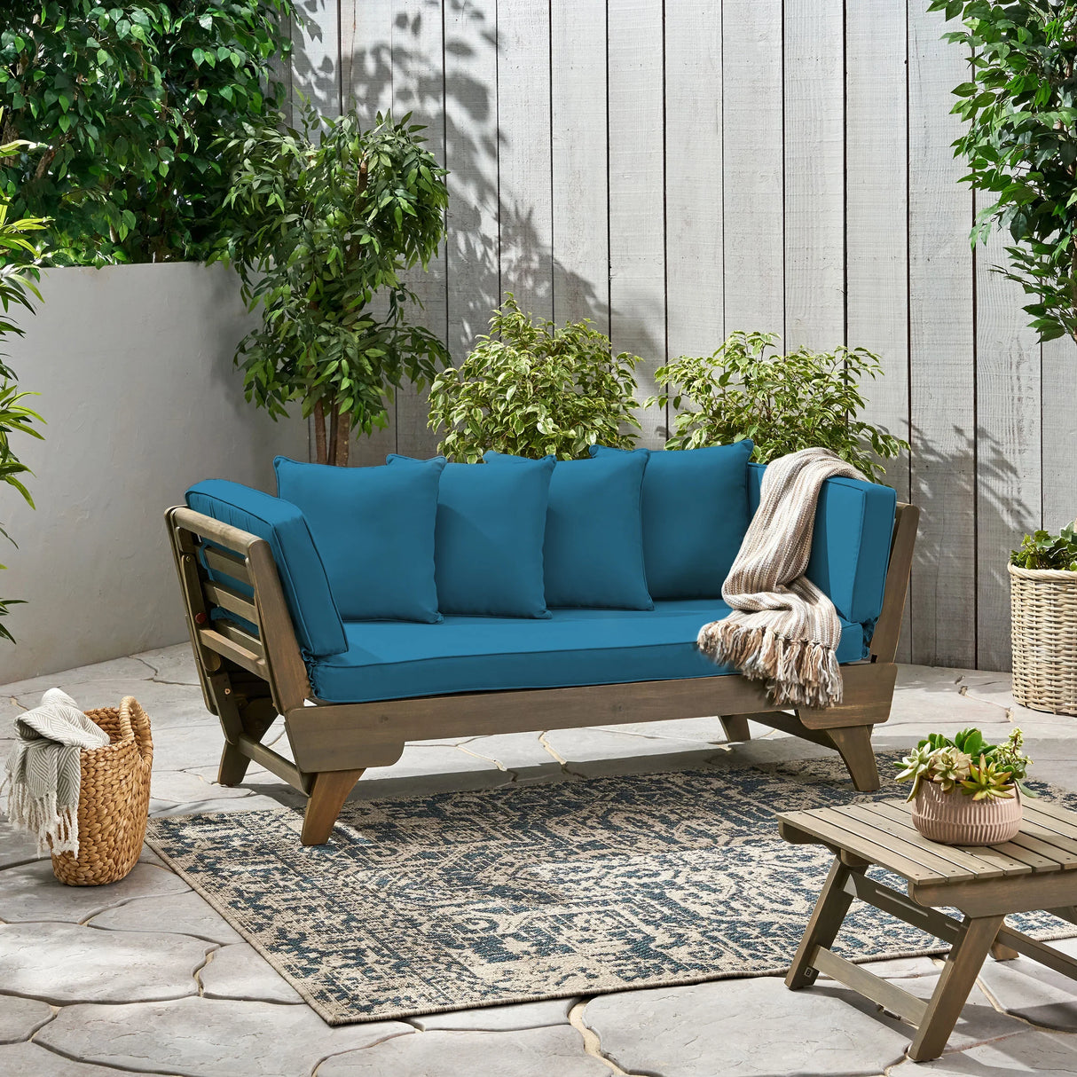 Outdoor Sofa With Wood Frame - Blue - Furniture Home Direct