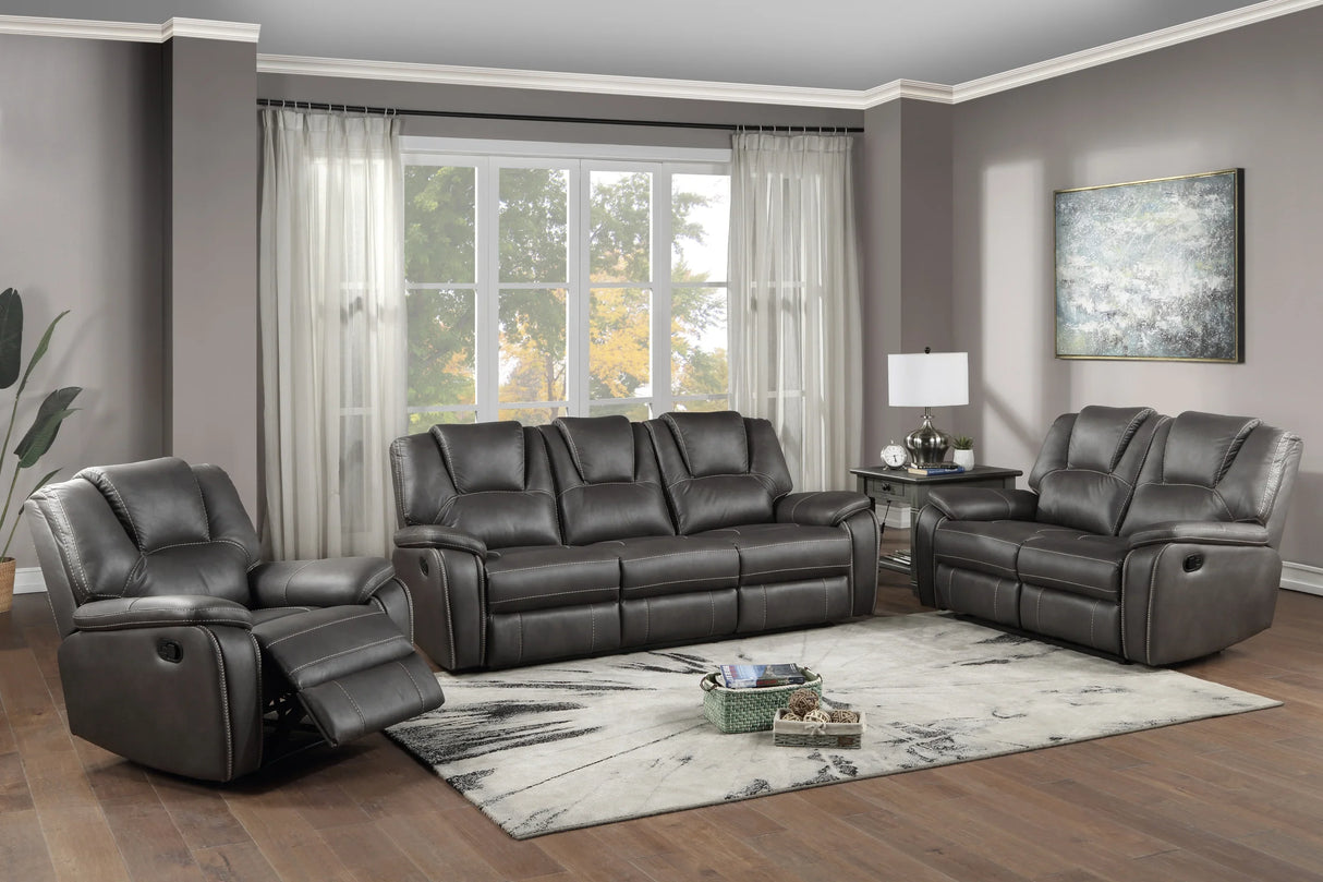 Reclining Sofa Three Seat Faux Leather Cushioned Charcoal - Furniture Home Direct