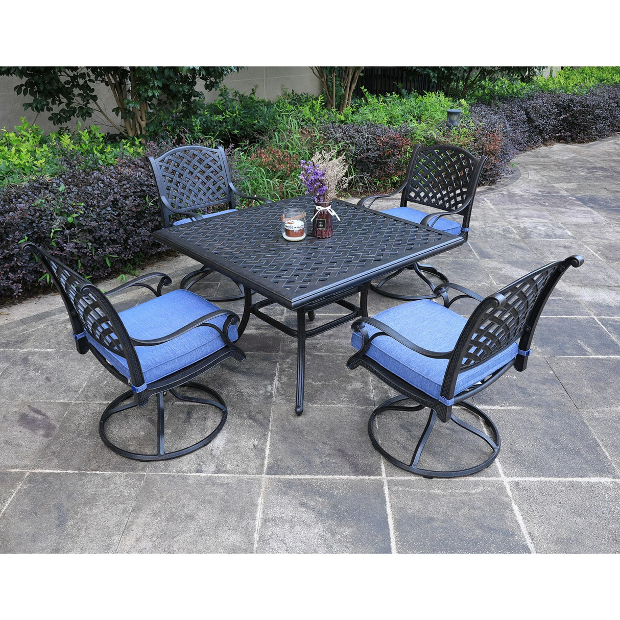 Square 4 Person 43.19" Long Aluminum Dining Set With Cushions - Furniture Home Direct
