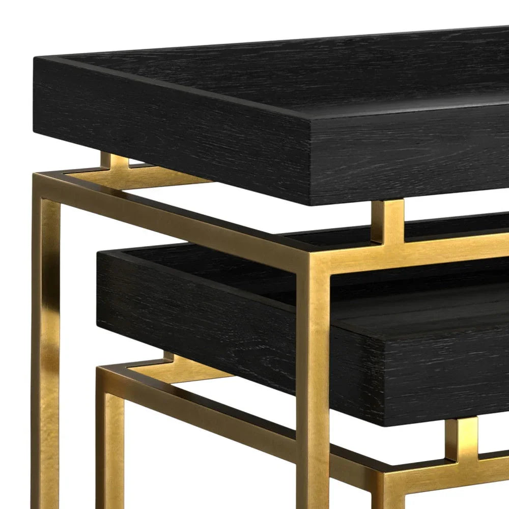 Macy - 2 Pieces Nesting Table - Black / Gold - Furniture Home Direct
