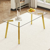 Minimalist Rectangular Dining Table With Transparent Glass Top And Metal Legs - Furniture Home Direct