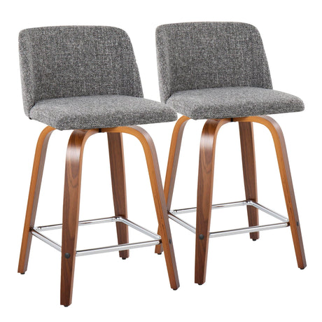 Toriano - Mid Century Modern Fixed Height Counter Stool With Swivel And Square Footrest (Set of 2) - Furniture Home Direct