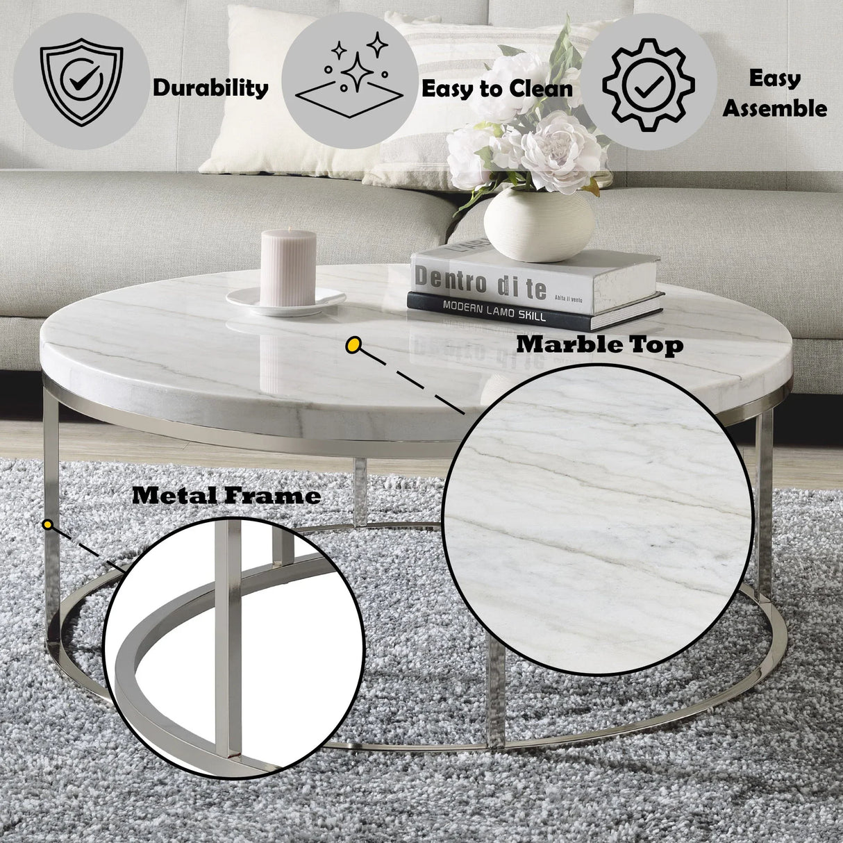 Zaidee - Mable Top Nickel Coffee Table - White - Furniture Home Direct