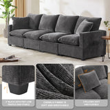 Modern Modular Sofa, 4 Seat Chenille Sectional Couch Set With 2 Pillows Included, Freely Combinable Indoor Funiture For Living Room, Apartment, Office - Furniture Home Direct