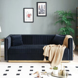 Contemporary Vertical Channel Tufted Velvet Sofa Loveseat Upholstered 2 Pieces Set With 4 Pillows - Furniture Home Direct