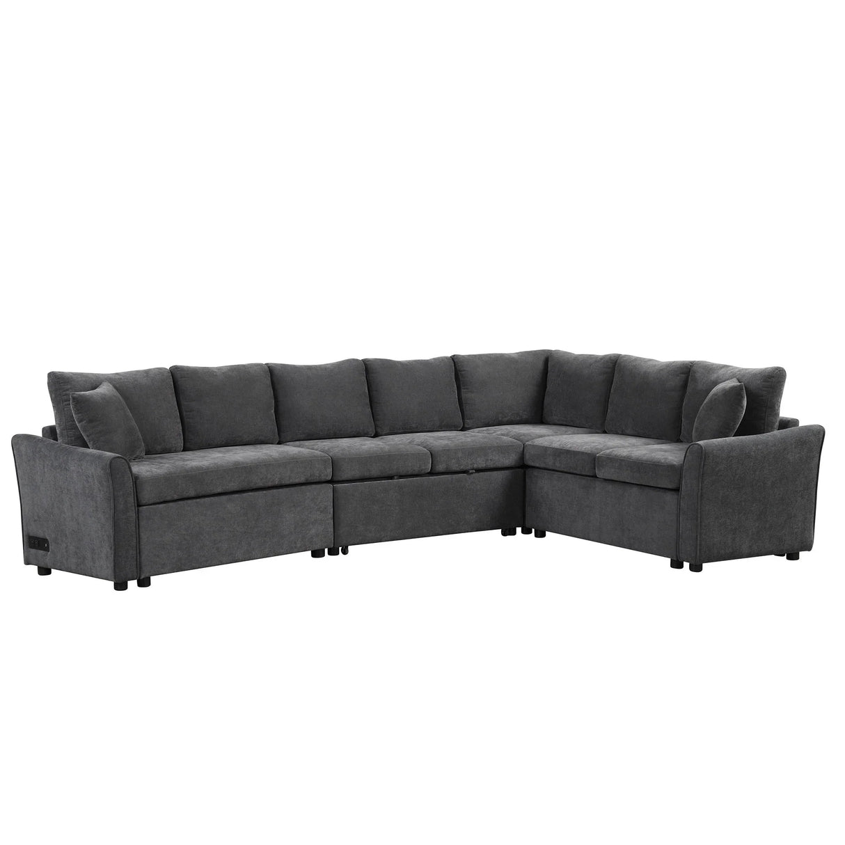 L-Shaped Sofa Convertible Sofa Bed Pull Out Sofa Sleeper With Two Back Pillows, Two USB Ports And Two Power Sockets For Living Room - Furniture Home Direct