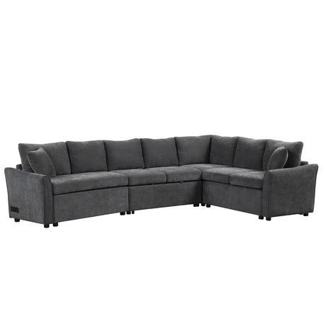 L-Shaped Sofa Convertible Sofa Bed Pull Out Sofa Sleeper With Two Back Pillows, Two USB Ports And Two Power Sockets For Living Room - Furniture Home Direct