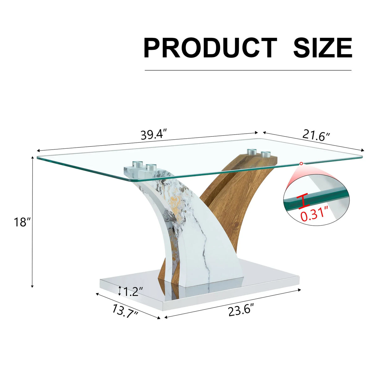 Artistic Rectangular Coffee Table With Tempered Glass Countertop - Furniture Home Direct