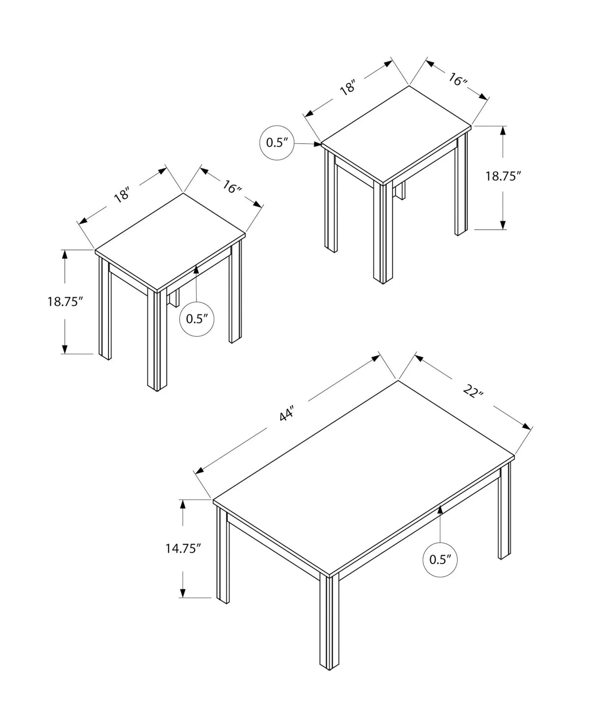 Table Set, Coffee, End, Side, Accent For Living Room Transitional (Set of 3) - Furniture Home Direct