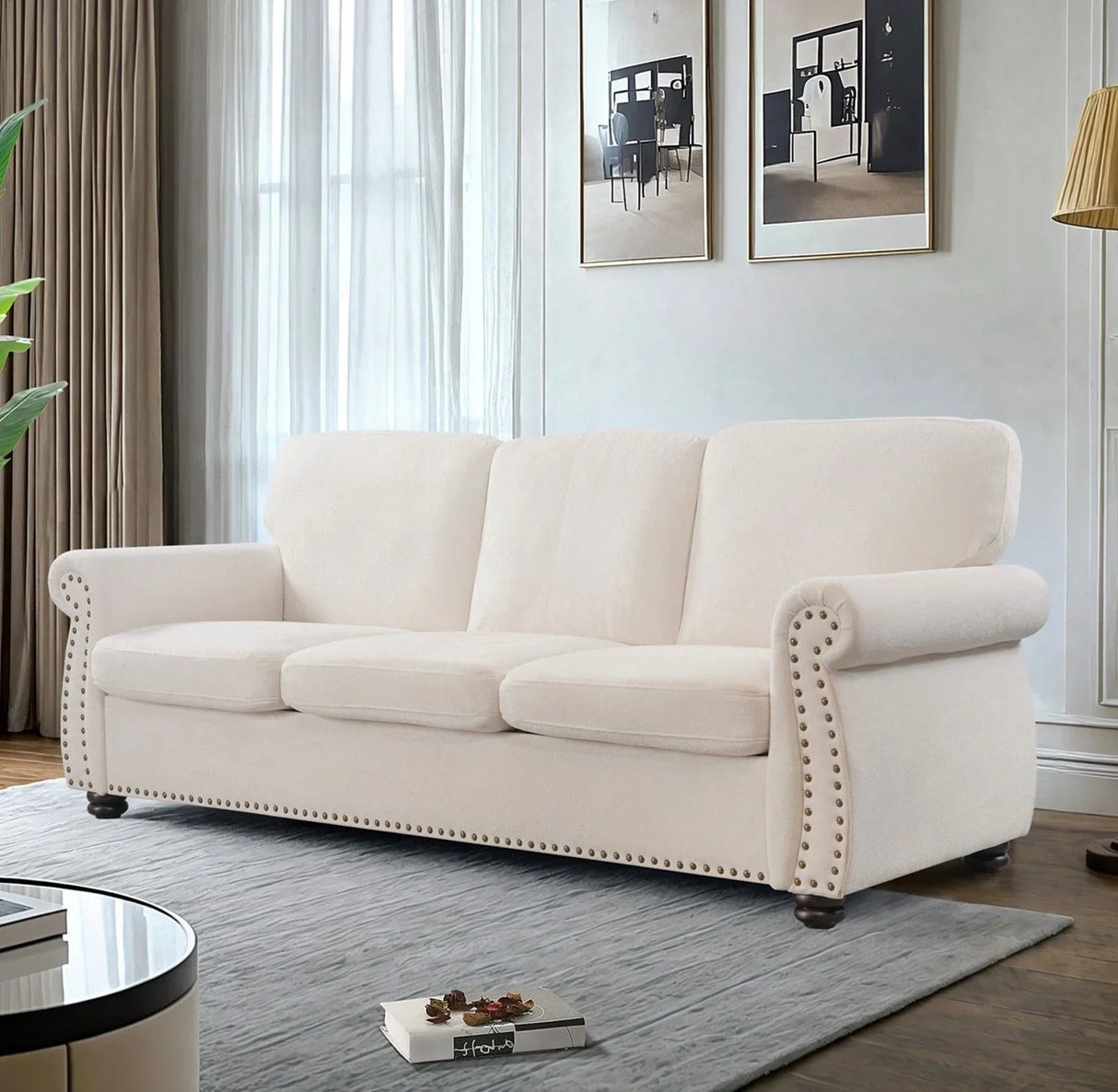 Soft Sofa, Upholstered 3 Seater Couch With High Density Foam, Loose Back Cushions And Turned Legs - Furniture Home Direct