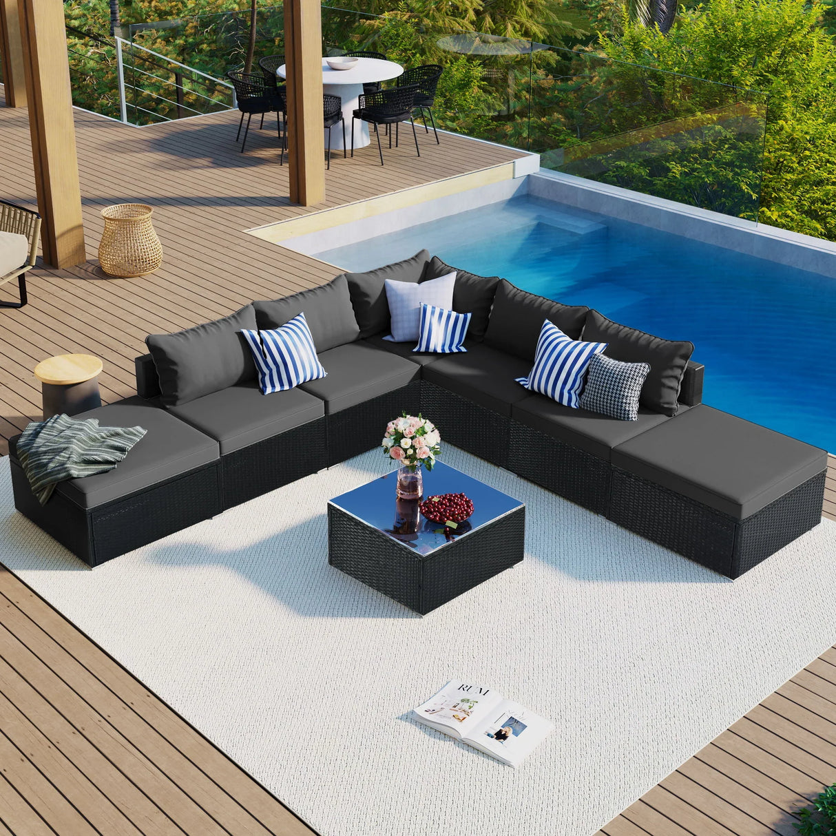 8 Pieces Outdoor Patio Furniture Conversation Wicker Sofa Set - Furniture Home Direct
