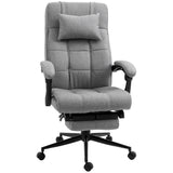 Vinsetto - Executive Linen-Feel Fabric Office Chair High Back Swivel Task Chair With Adjustable Height Upholstered Retractable Footrest, Headrest And Padded Armrest - Light Gray - Furniture Home Direct