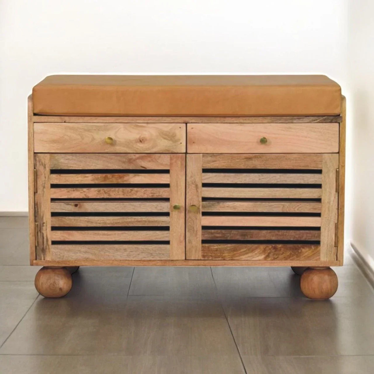 Shutter Shoe Rack With 2 Drawers - Beige - Furniture Home Direct