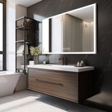 Modern LED Bathroom Vanity Mirror With Aluminum Frame, 45° Beveled Lights, Anti Fog - Silver - Furniture Home Direct