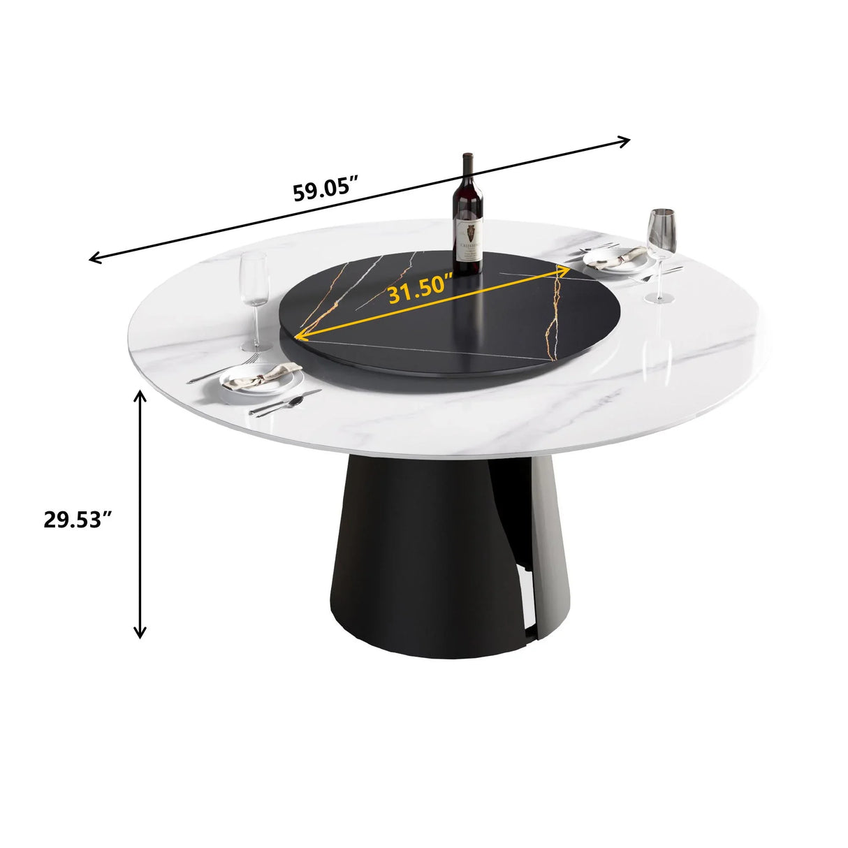 Modern Artificial Stone Round Carbon Steel Base Dining Table, Can Accommodate 6 People, Black Artificial Stone Turntable - Furniture Home Direct