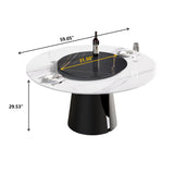 Modern Artificial Stone Round Carbon Steel Base Dining Table, Can Accommodate 6 People, Black Artificial Stone Turntable - Furniture Home Direct