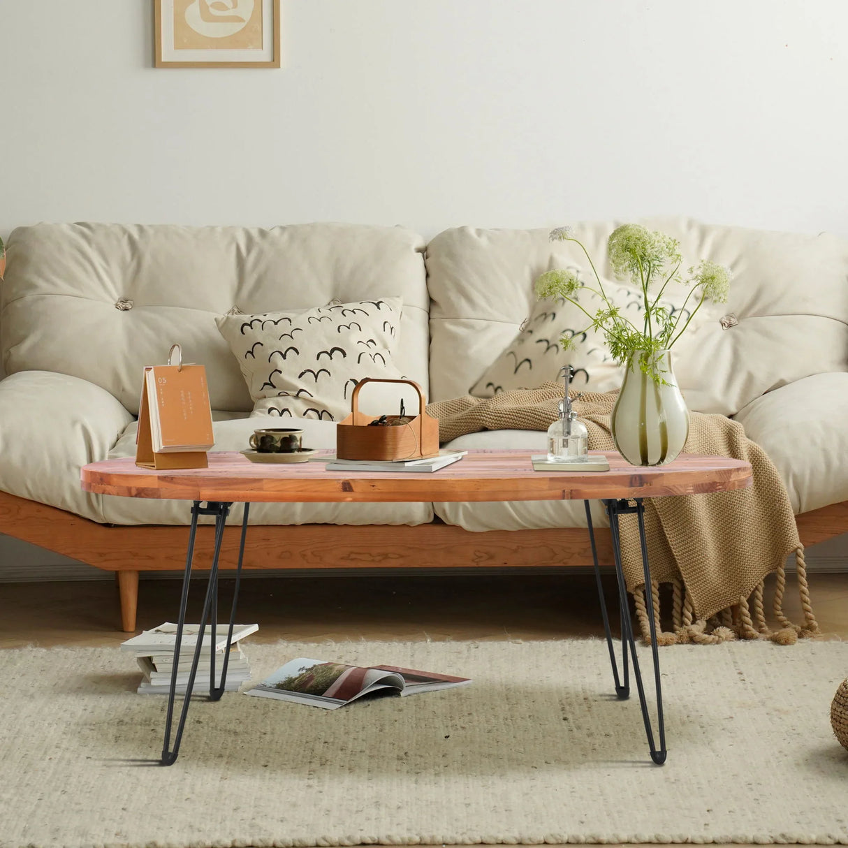 Oval Natural Reclaimed Wood Foldable Coffee Table For Your Living Room - Natural - Furniture Home Direct