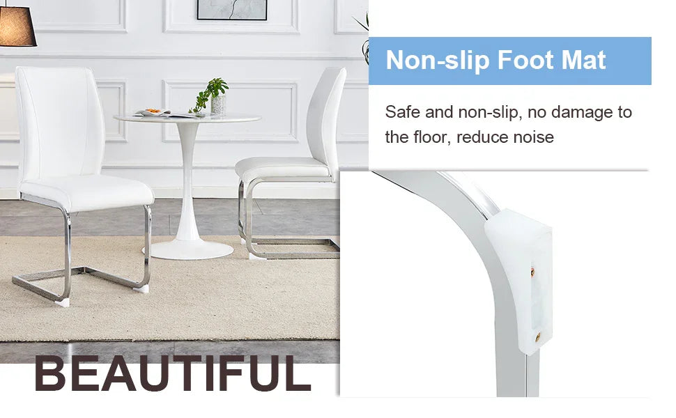 Dining Chairs Set Modern PU Upholstered Chrome White - Furniture Home Direct