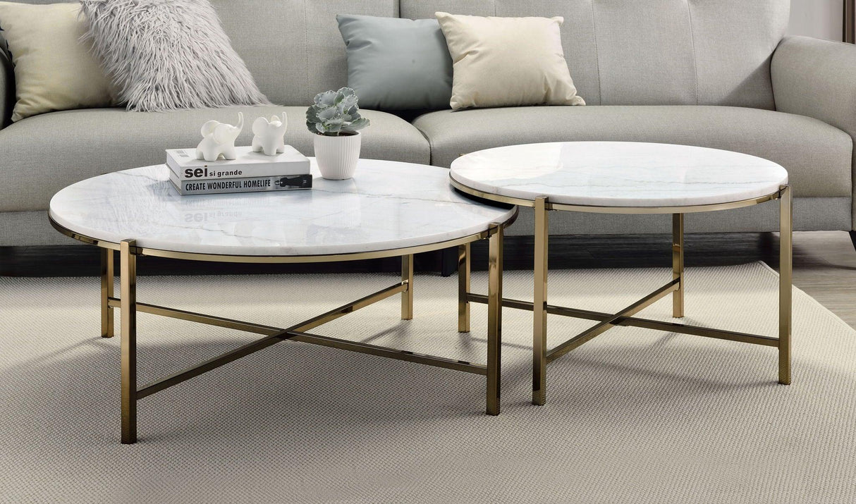 Zaidee - Marble Top Nickel Nesting Table Set - White - Furniture Home Direct