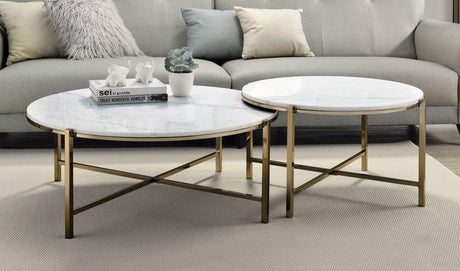 Zaidee - Marble Top Nickel Nesting Table Set - White - Furniture Home Direct