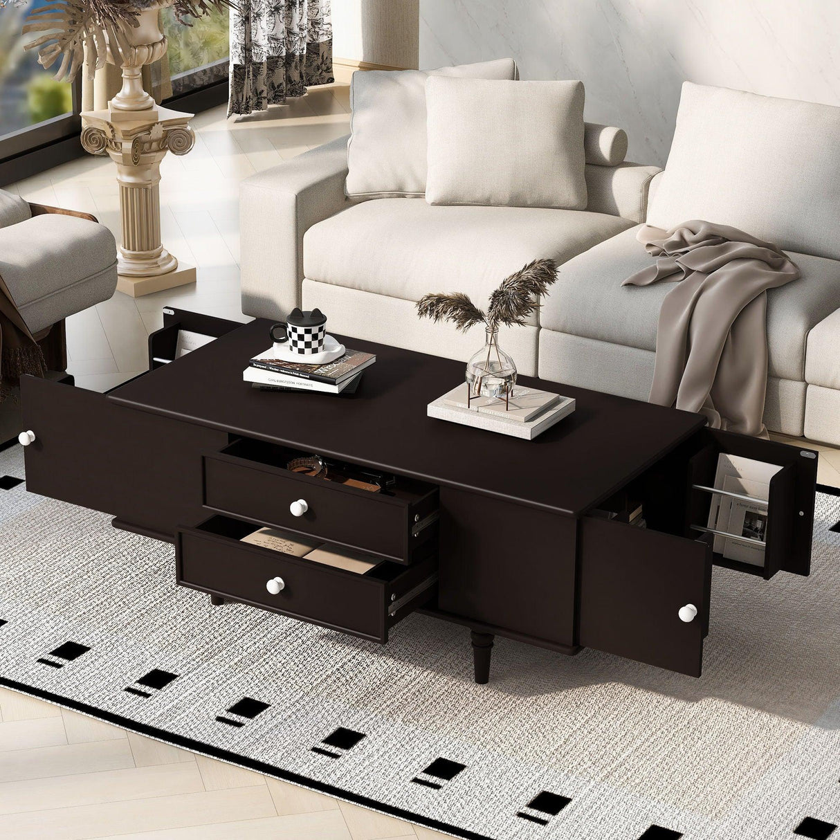 Modern Rectangle Coffee Table With Four Drawers - Furniture Home Direct
