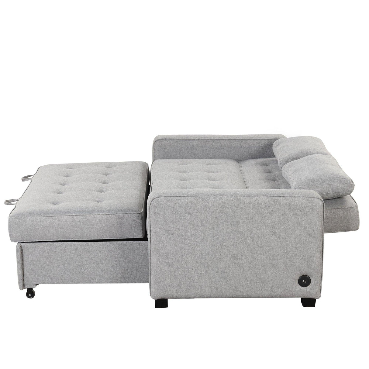 66.5" Upholstered Loveseat With Pull Out Bed, Two Throw Pillows, Dual USB Charging Port and Adjustable Backrest - Light Gray - Furniture Home Direct