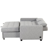 66.5" Upholstered Loveseat With Pull Out Bed, Two Throw Pillows, Dual USB Charging Port and Adjustable Backrest - Light Gray - Furniture Home Direct