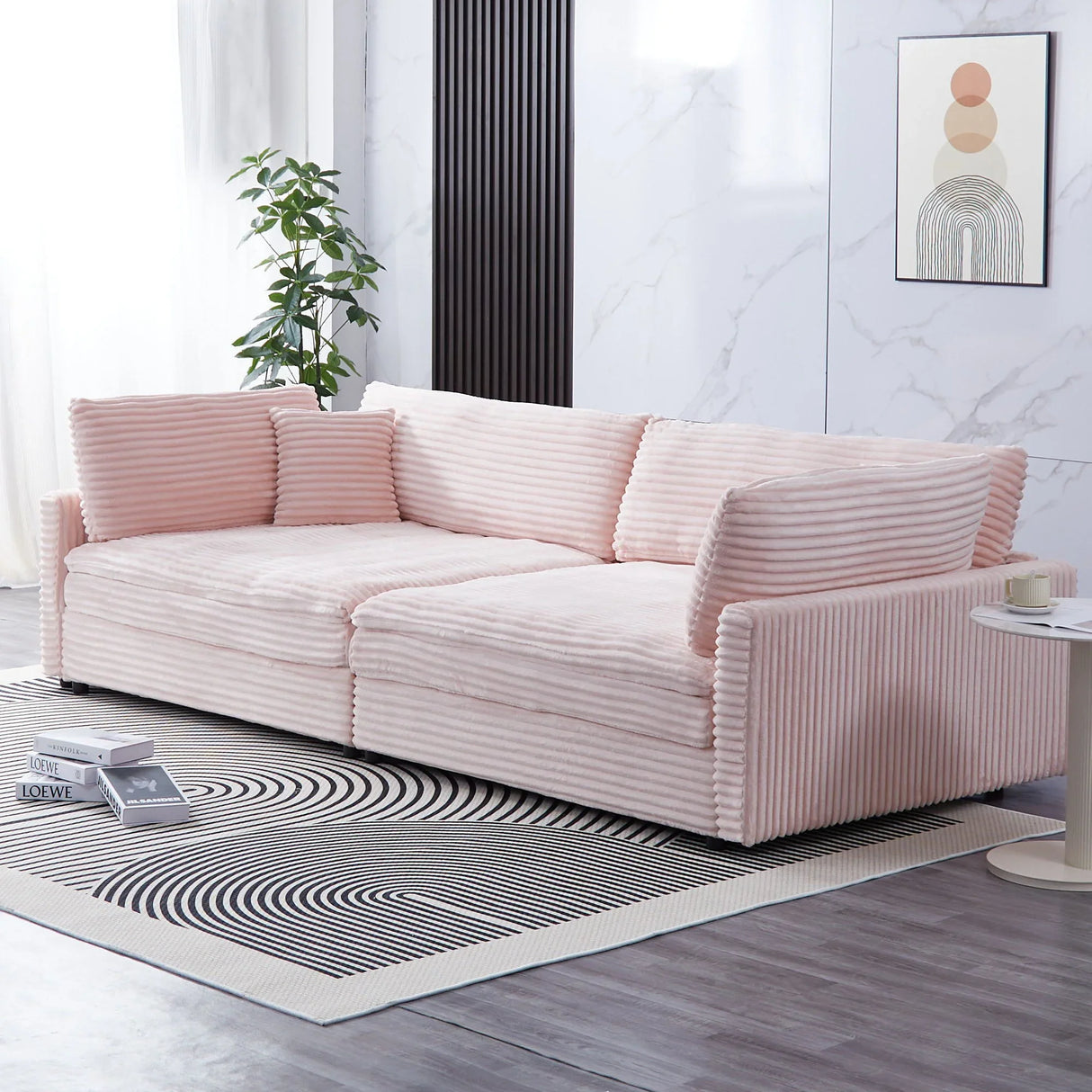 Elegant Corduroy Sofa With Throw Pillows And Backrests - Furniture Home Direct