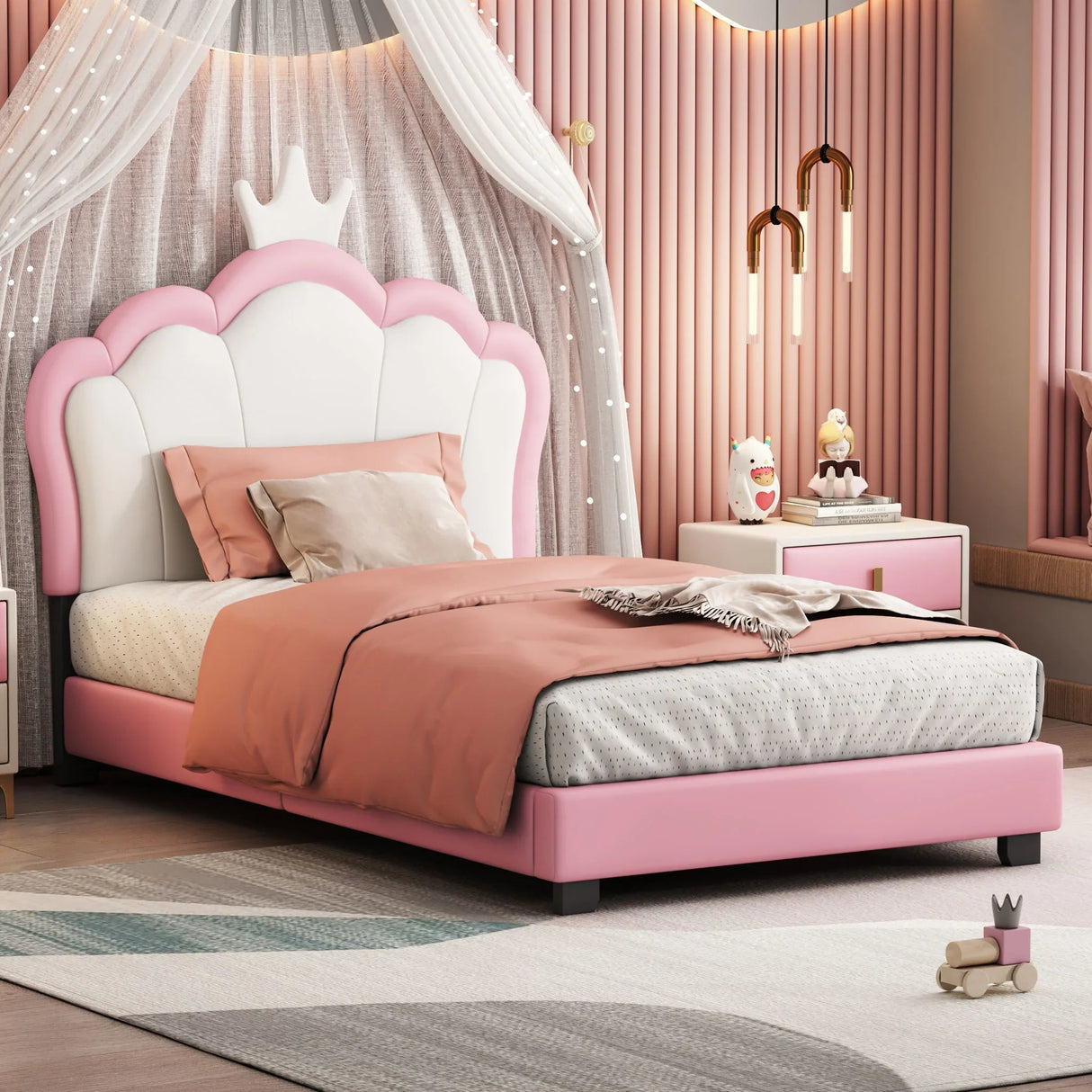 Upholstered Princess Platform Bed With Crown Headboard - Furniture Home Direct