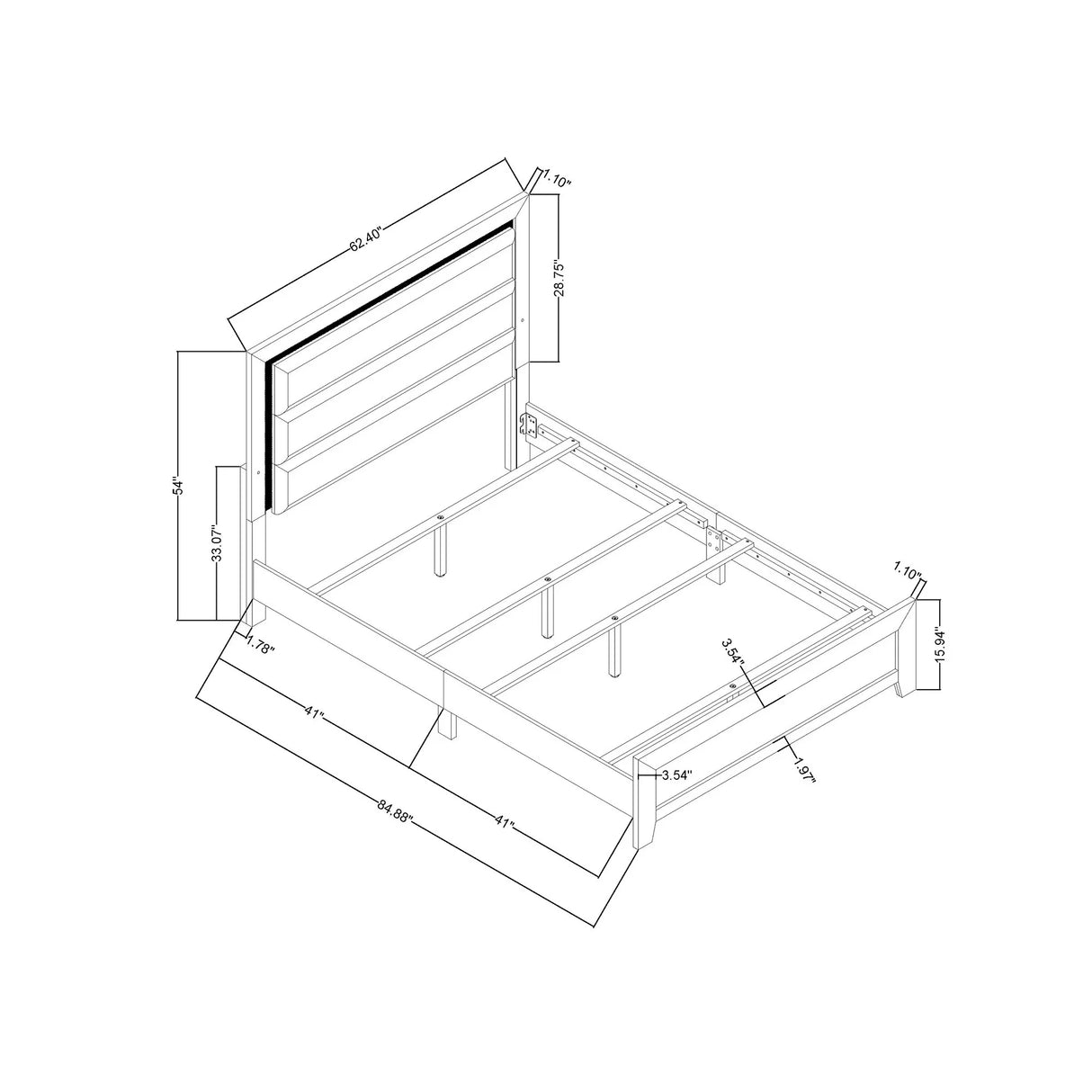 Carlos - Queen Bed With LED - Black - Furniture Home Direct