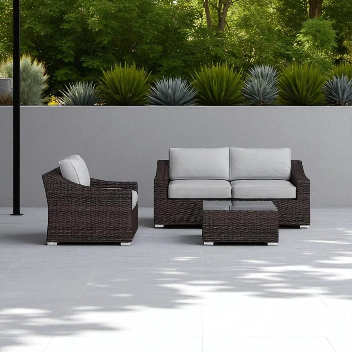 Outdoor Wicker Conversation Set With Cushions, All Weather - Furniture Home Direct