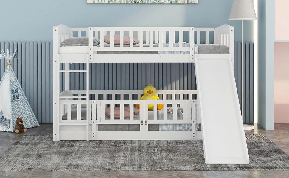 Low Bunk Bed With Slide, Fence And Ladder - Furniture Home Direct