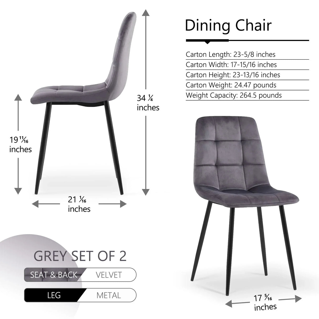 Mid-Century Modern Velvet Dining Chairs Set For Kitchen, Living Room - Furniture Home Direct