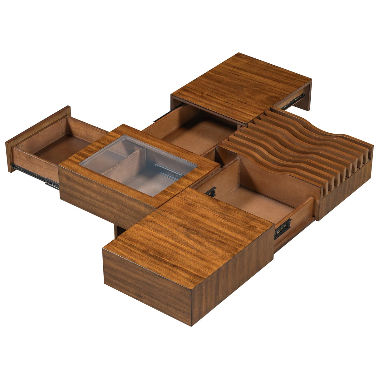 Coffee Table With Storage Drawers And Glass Top Brown - Furniture Home Direct