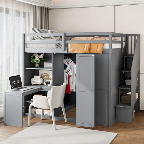 Loft Bed With Wardrobe, Desk And Shelves - Furniture Home Direct