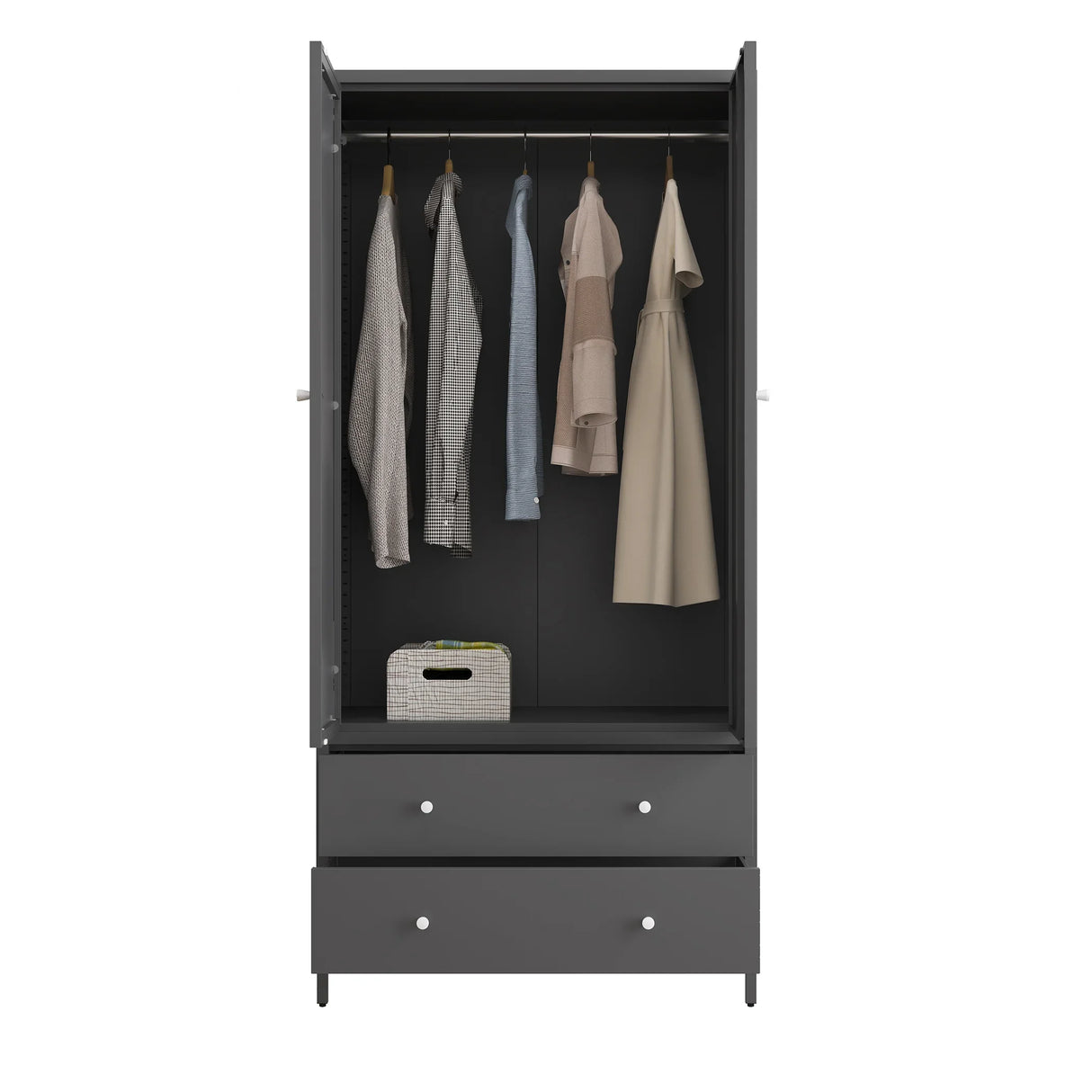 Wardrobe With Mirror Door And Two Drawers Charcoal Gray - Furniture Home Direct