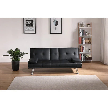 Black Leather Multifunctional Double Folding Sofa Bed for Office with Coffee Table - Furniture Home Direct