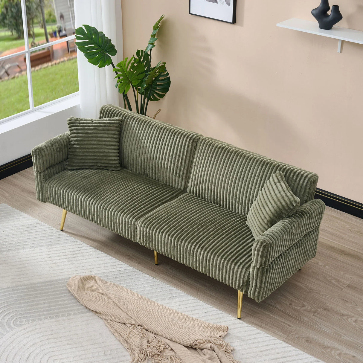 Luxury Corduroy Foldable Double Sofa Bed With Folding Armrests - Furniture Home Direct