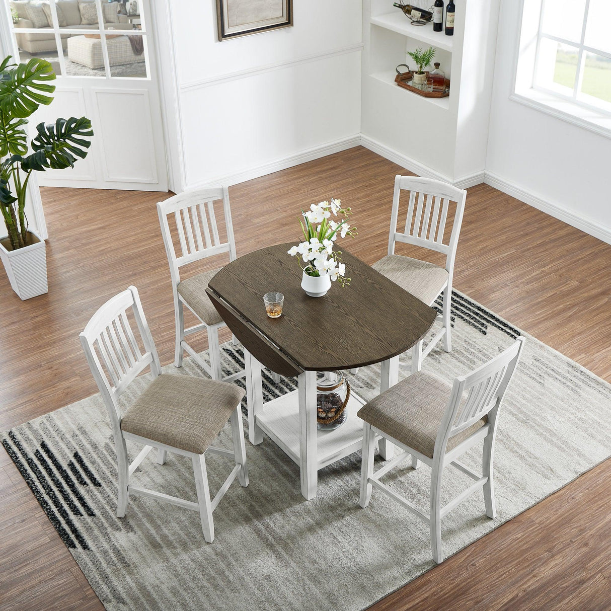 5 Piece Counter Height Dining Set with foldable leaves - Furniture Home Direct
