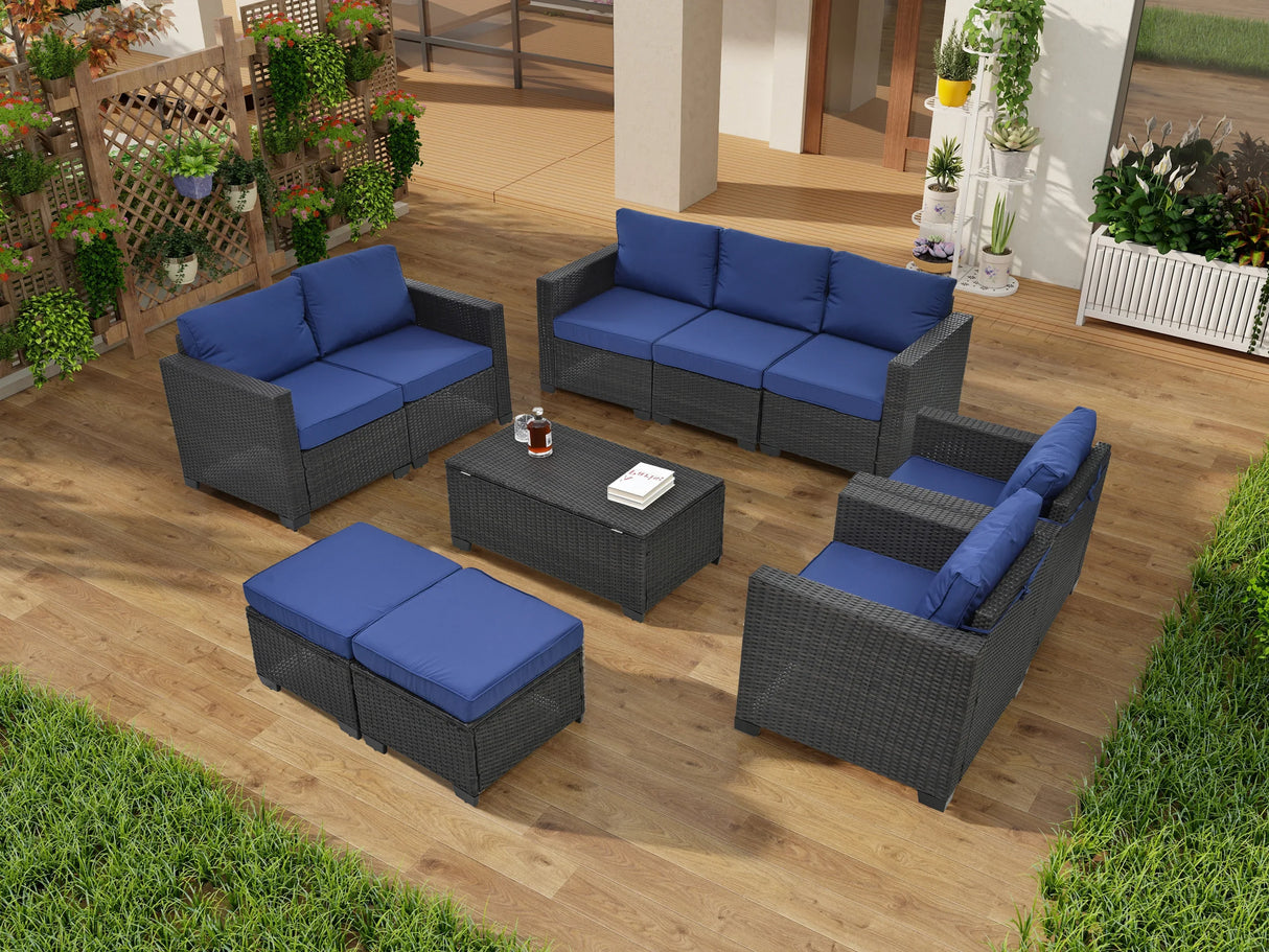4 Piece Rattan Outdoor Patio Set - Blue - Furniture Home Direct