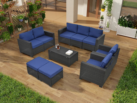 4 Piece Rattan Outdoor Patio Set - Blue - Furniture Home Direct