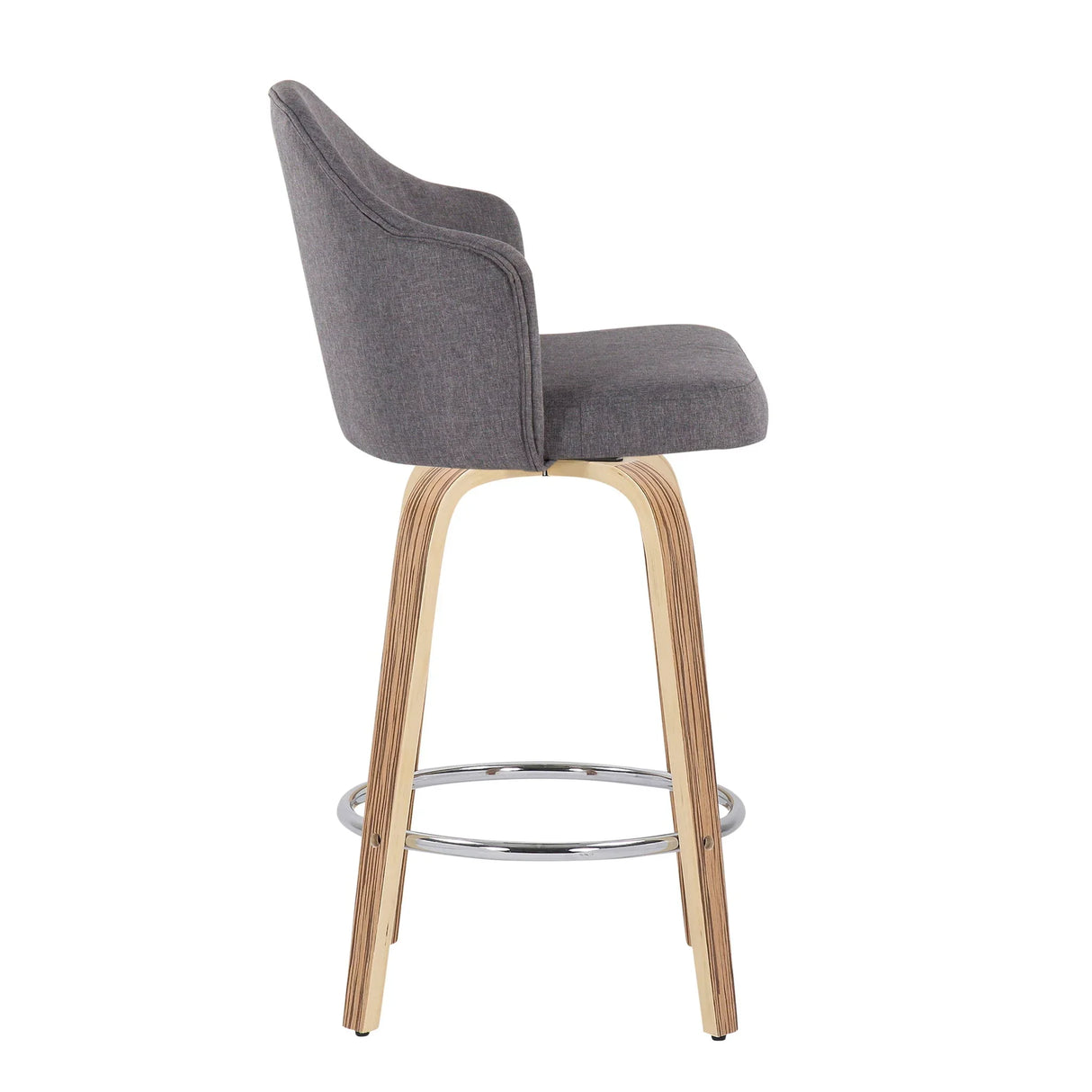 Ahoy - Mid-Century Modern Fixed Height Counter Stool With Zebra Legs / Round Chrome Footrest (Set of 2) - Gray - Furniture Home Direct