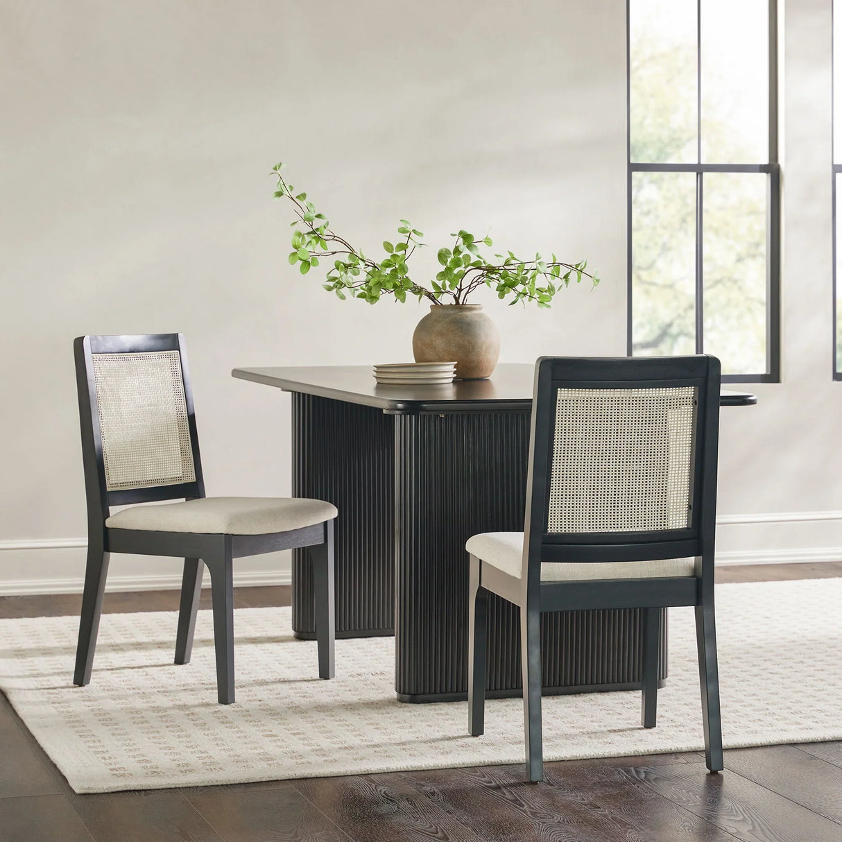 Modern Solid Wood Dining Chair With Rattan Inset Back (Set of 2) - Furniture Home Direct