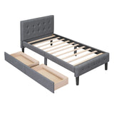 Twin Size Upholstered Platform Bed With 2 Drawers - Gray - Furniture Home Direct