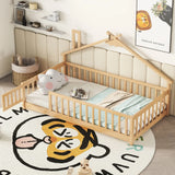 House-Shaped Bedside Floor Bed With Guardrails, Slats, With Door - Furniture Home Direct